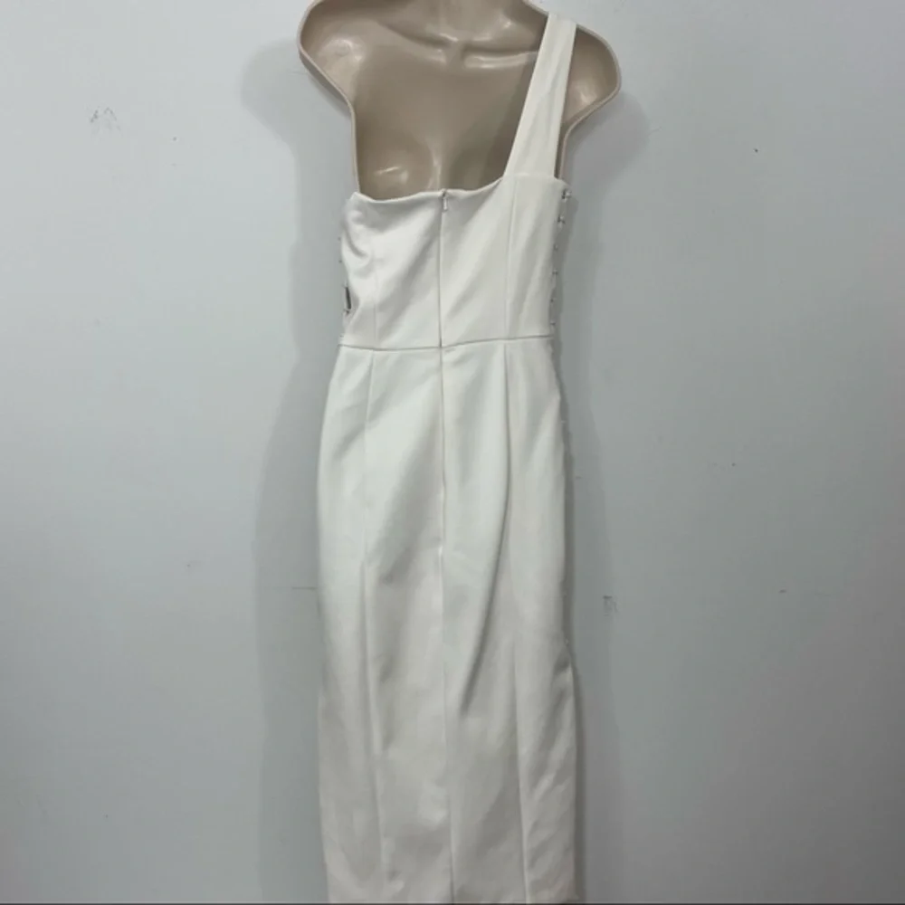 MISHA strech lace up sides midi dress one shoulder white size medium M cut out - Picture 6 of 15